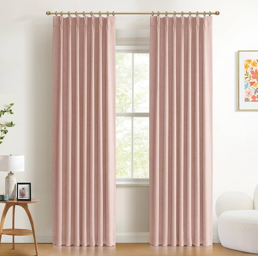 100% Blackout Shield Linen Look Textured Pinch Pleated Curtains Blackout Drapes 84 Inch Long 2 Pa... | Amazon (US)