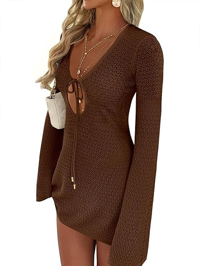 ANRABESS Swimsuit Cover Up for Women Crochet Bathing Suit 2026 Summer Swimwear V Neck Mesh Knit D... | Amazon (US)