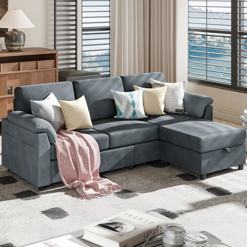 Ebern Designs Convertible Sectional Small Sofa L-Shaped Couch Seat With Modern Linen Fabric, For ... | Wayfair North America
