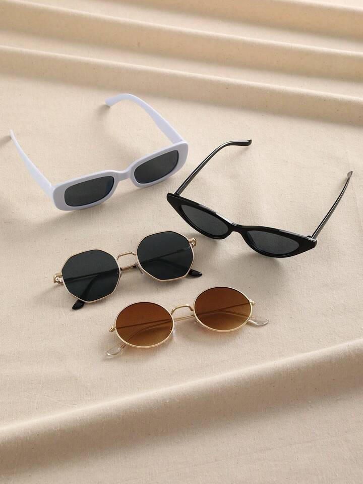 4pcs Cat Eye Square Black White  Fashion Sunglasses For Women Travel  Daily Life  Accessories | SHEIN
