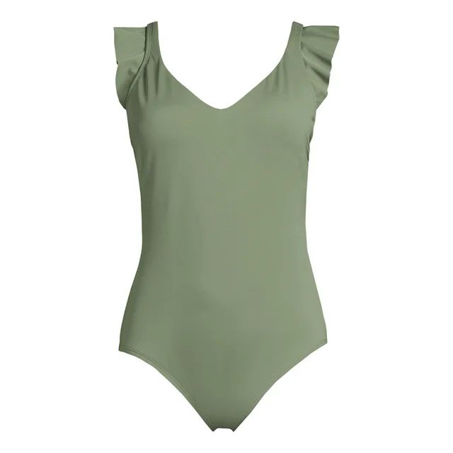 Time and Tru Women's and Women's Plus Solid Ruffle Sleeve One Piece Swimsuit, Sizes S-3X | Walmart (US)