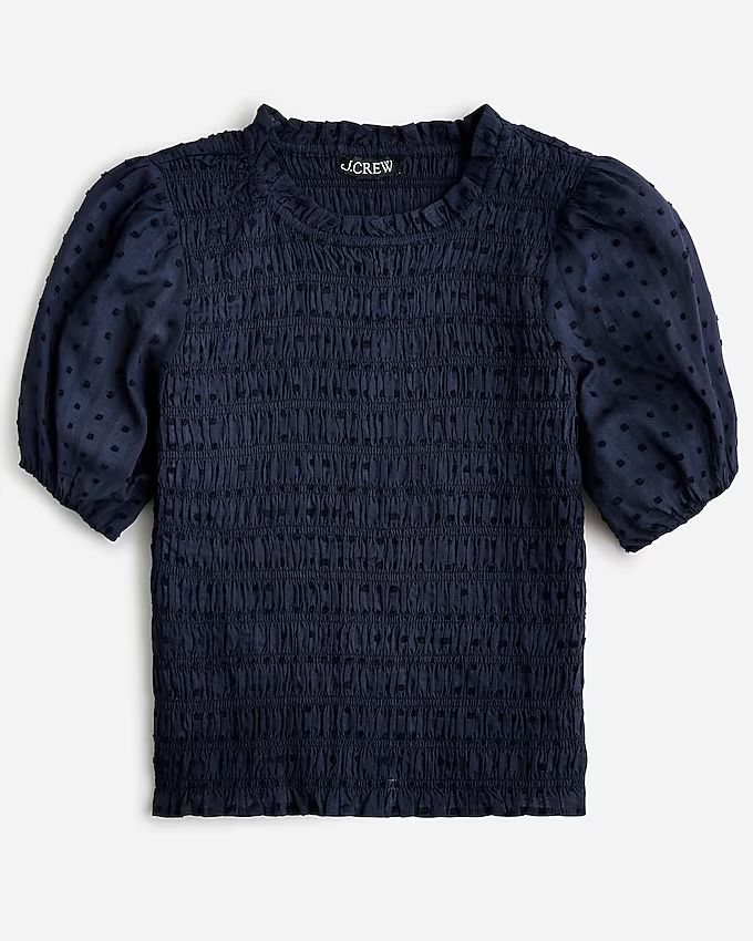 Puff-sleeve textured voile smocked top | J.Crew US