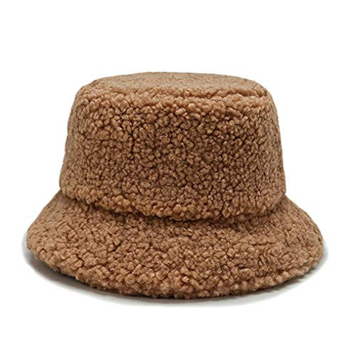 Newfancy Women Girls Winter Bucket Hat Curly Faux Fur Shearling Lambskin Fisherman Cap Warm Hat Brown | Amazon (US)