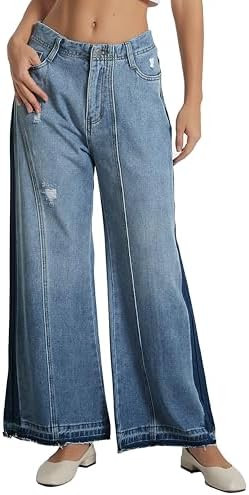 D-Sun Women's Mid Rise Wide Leg Jeans Casual Baggy Wide Leg Flared Jeans Trendy Side Seam Colorbl... | Amazon (US)