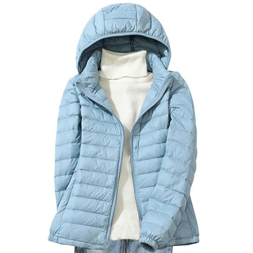 Lightweight Jackets For Women With Hood Long Sleeve Trendy Zip Solid Color Down Coat Winter Warm Casual Puffer Jacket Womens Winter Jackets Casual Light Blue L | Amazon (US)