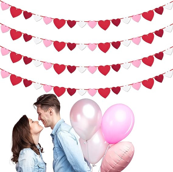 Felt Heart Garland Galentines Day Decorations 40 ft Valentines Day Banner Red White Claret Pink V... | Amazon (US)