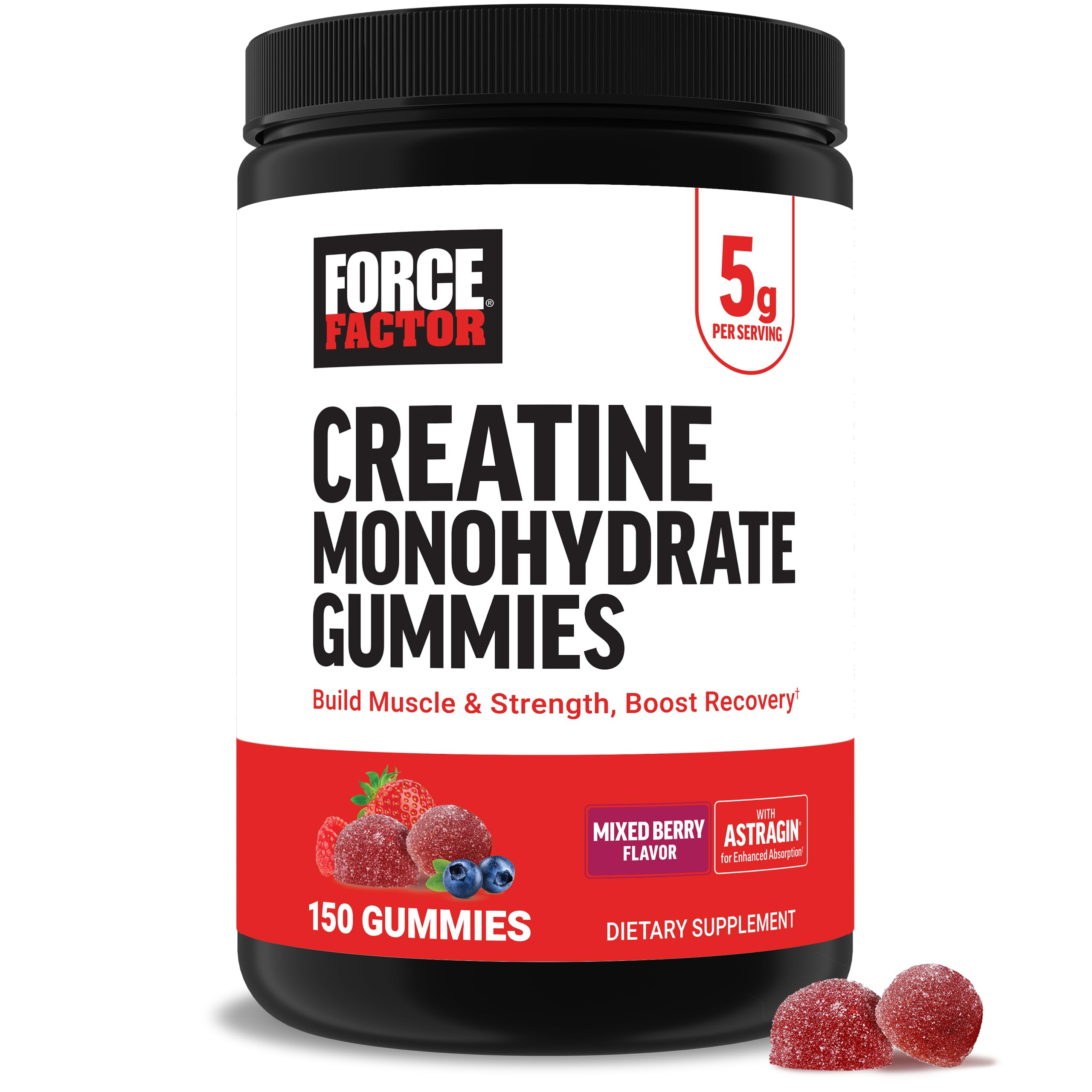 Force Factor Creatine Gummies, 5 Grams Creatine Monohydrate for Muscle Gain, More Strength, and F... | Amazon (US)