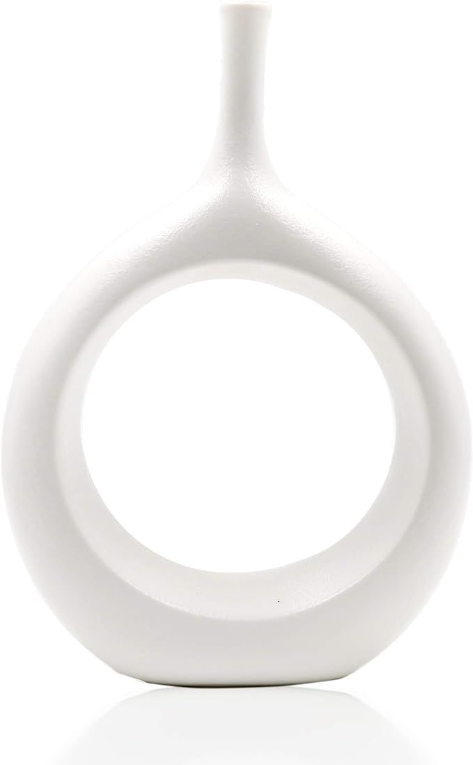White Ceramic Flower Vase for Home Decor,10 inch Modern Geometric Vase for Living Room Bedroom Di... | Amazon (US)
