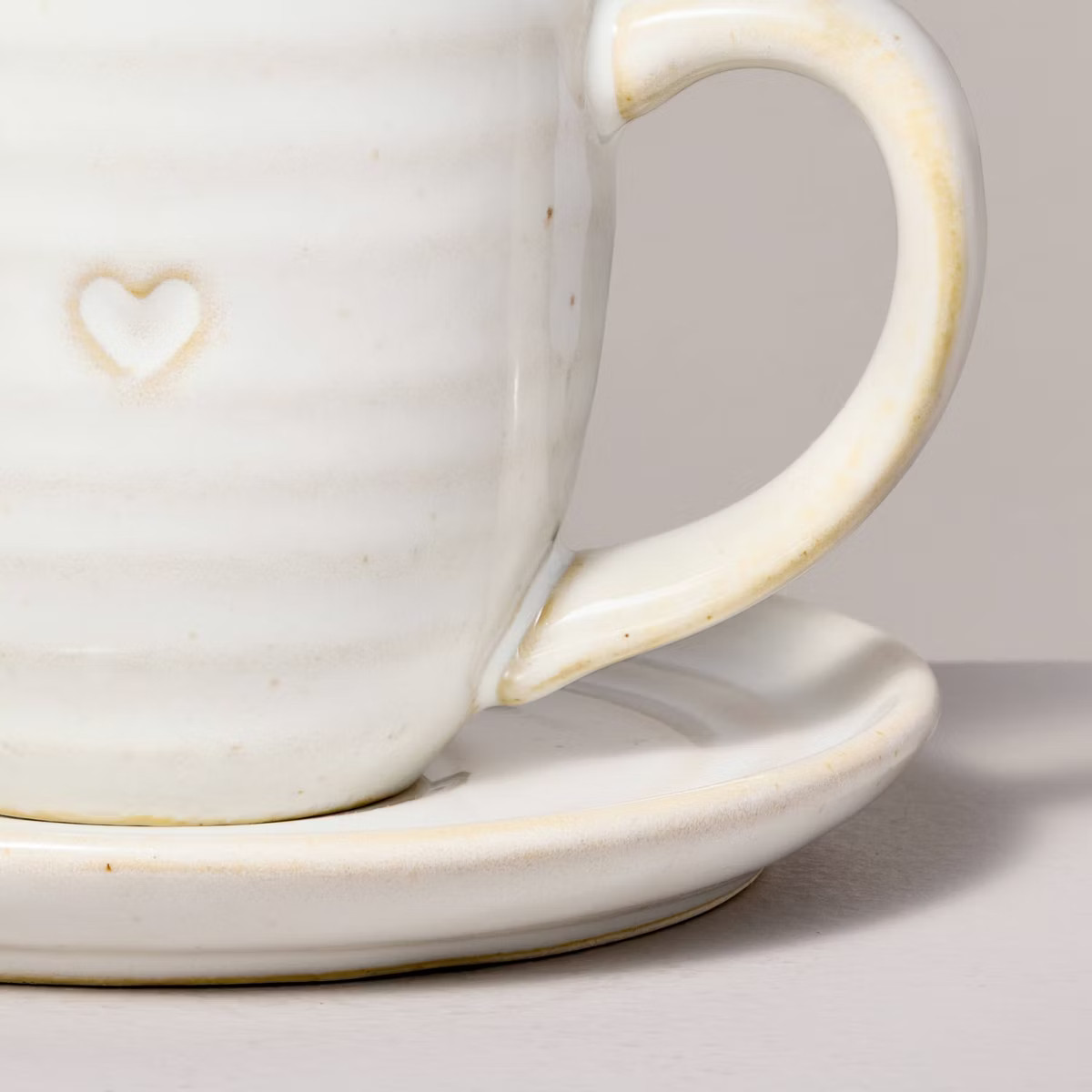 4oz Valentine's Day Heart Imprint Stoneware Espresso Cup and Saucer Set Vintage Cream - Hearth & ... | Target