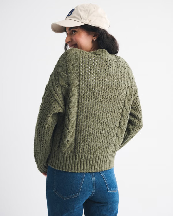 Textural Stitch Cable Crewneck Sweater | Abercrombie & Fitch (US)