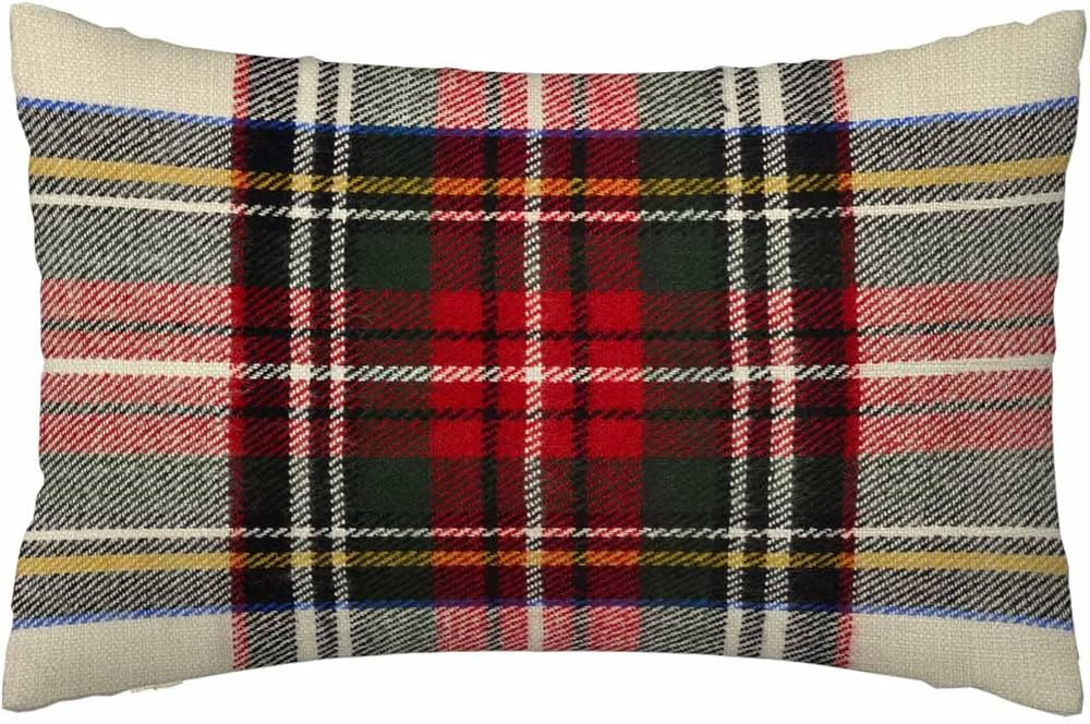 Scottish Tartan Pillowcase Red White Wool Plaid Symmetric Square Super Soft Cozy Pillow Case Fade... | Amazon (US)