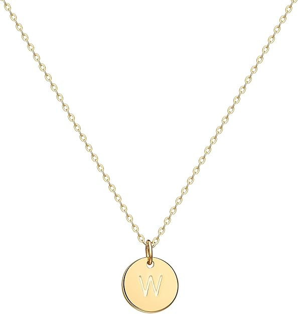 Valloey Rover Initial Necklaces for Women 14K Gold Plated Dainty Letter Necklce Round Coin Disc P... | Amazon (US)