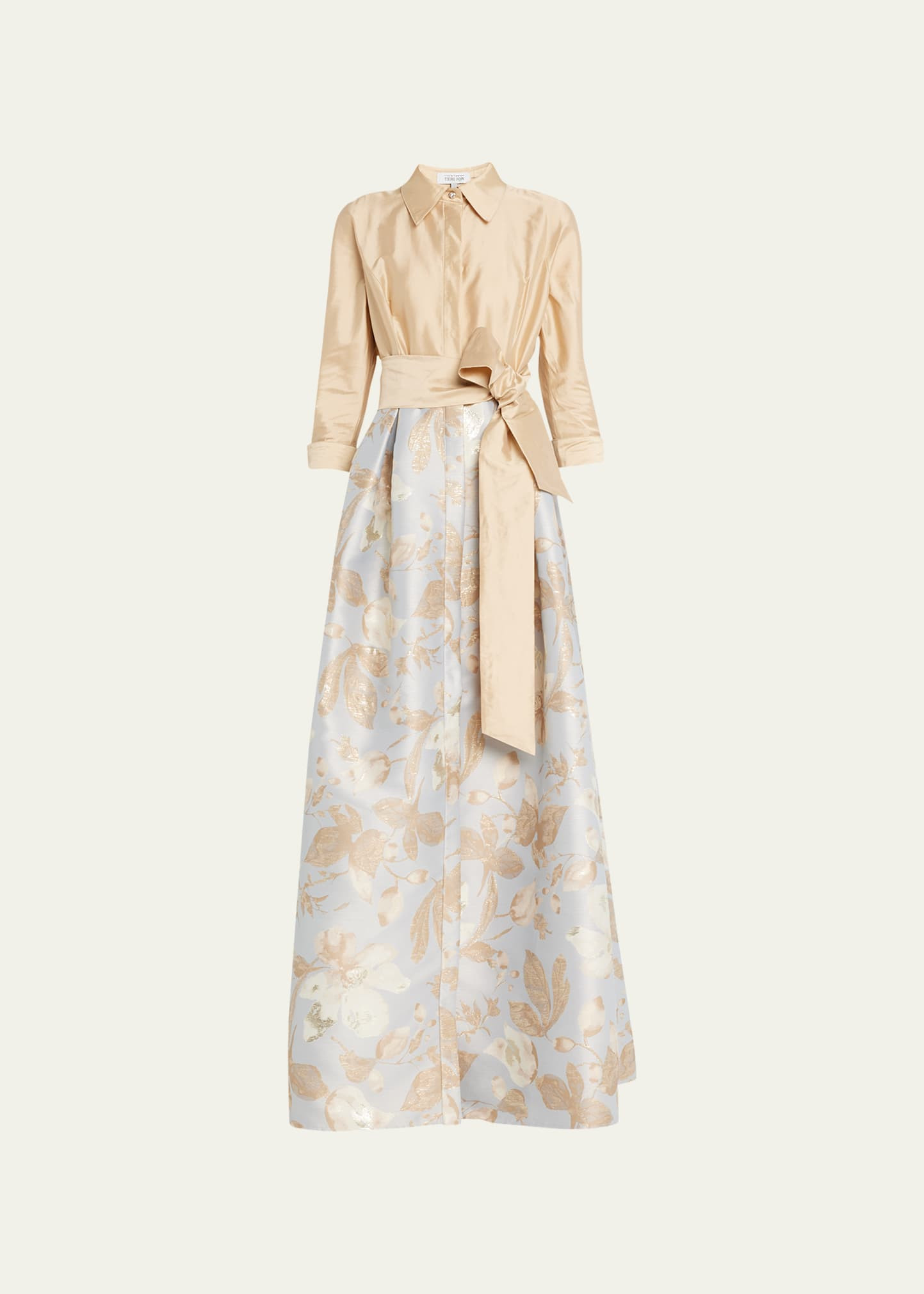 Rickie Freeman for Teri Jon Floral Jacquard Waist Taffeta Shirtdress Gown | Bergdorf Goodman