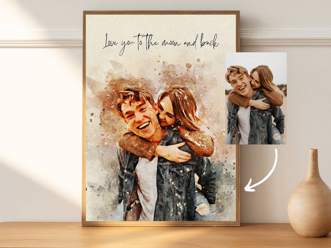 Custom Watercolor Couple Portrait Painting from Photo, Personalized Photo Gift for Boyfriend Girl... | Etsy (US)