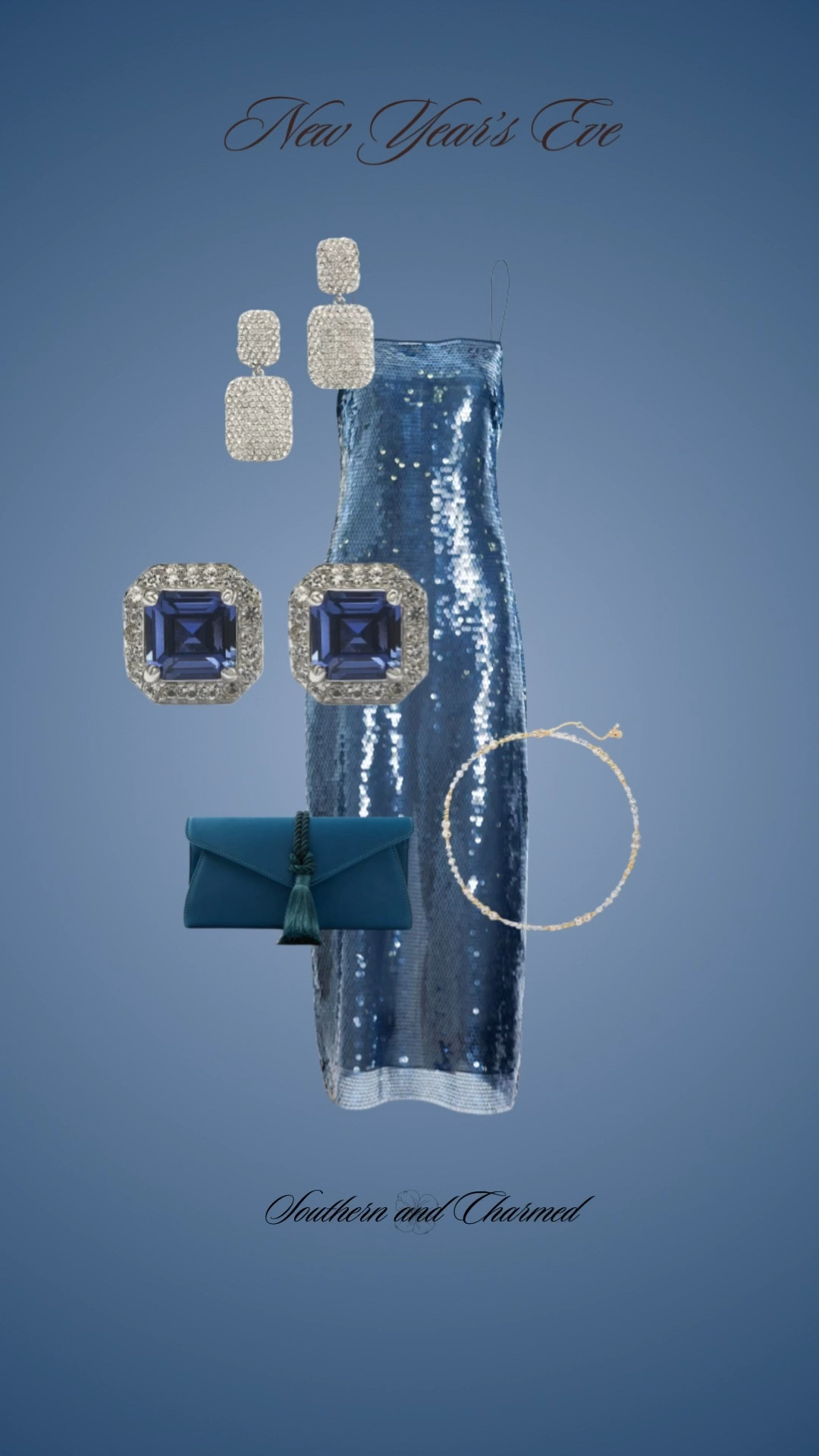 Sparkly New Year’s Eve outfit idea. Blue sequin. Sequin cocktail dress. Sapphire blue earrings. Blue clutch. Cocktail dress  

#LTKSeasonal #LTKHoliday #LTKWedding