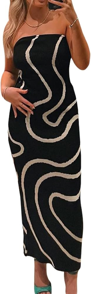 Faretumiya Chic Tube Maxi Dress Women Strapless Low Cut Backless Skinny Long Dress Going Out Form... | Amazon (US)