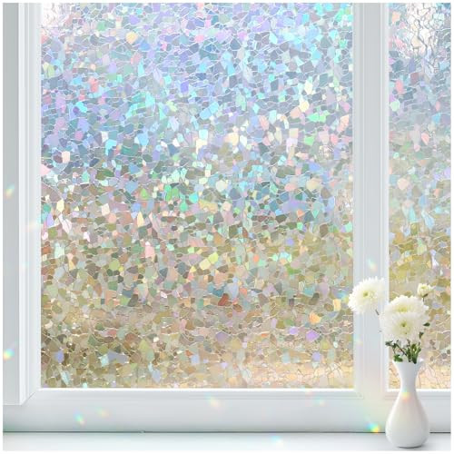 Haton Window Privacy Film Rainbow Film Stained Glass Window Clings, 3D Decorative UV Sun Blocking Sticker, Static Cling Removable Heat Control Tint for Home Door, 17.5" x 78.7" Non-Adhesive | Amazon (US)