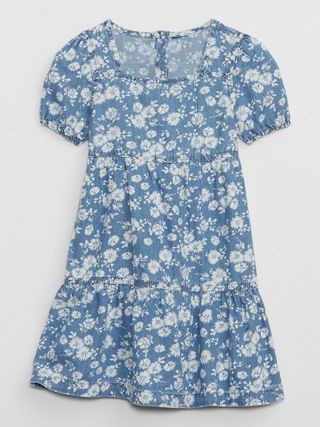 babyGap Tiered Print Denim Dress with Washwell | Gap Factory