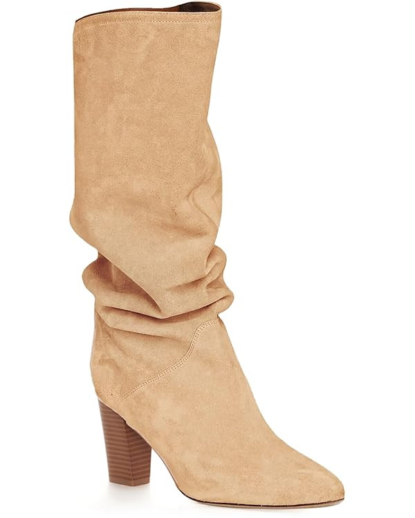 Coutgo Womens Slouchy Knee High Boots Wide Calf Kitten Heel Pointed Toe Pull On Long Boots Winter... | Amazon (US)
