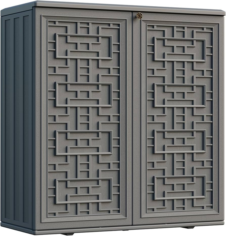 Indoor Outdoor Storage Cabinet Waterproof with Shelf,Plastic Storage Sheds Outdoor Cabinets for P... | Amazon (US)