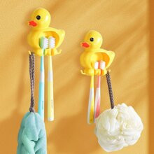 Cute Duck Design WallMounted Toothbrush Holder Waterproof Dustproof Plastic Bathroom Organizer NoDrill With Suction Cup Home Decor | SHEIN
