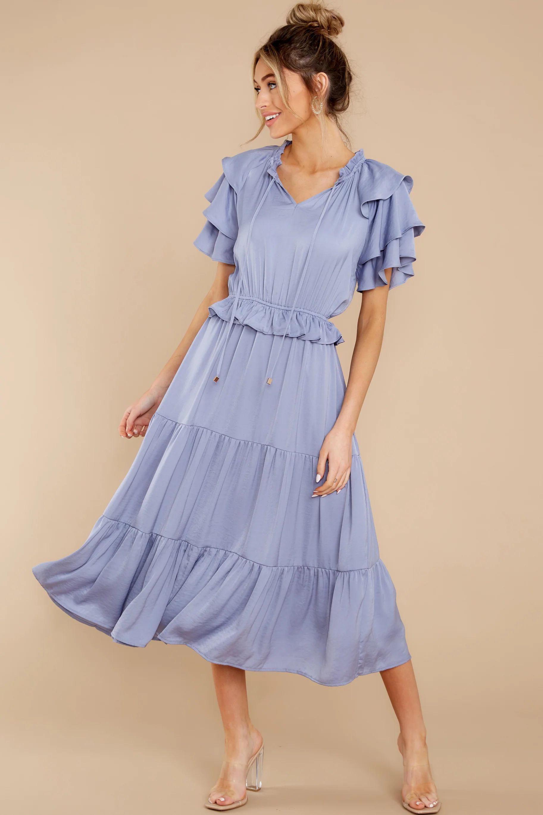 Frilled With You Slate Blue Midi Dress | Red Dress 