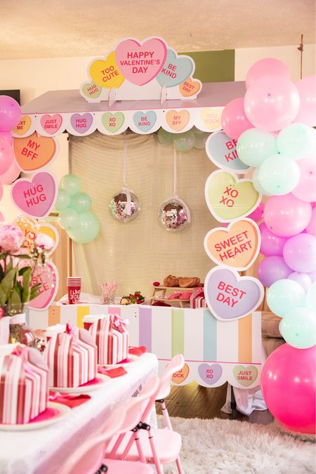 Start the conversation with this ultimate Galentine’s day setup! Conversation hearts treat table and full Galentine’s day party table setup found all in one place ❤️🩷🧡💛💚💙💜 Valentine’s Day party favor boxes and Galentine’s day decorations for the bestie party of the year!  Valentine’s Day parties | party ideas | Galentine’s day party ideas | heart decor | party tablescape | sweets | girly party | girl party inspirationn

#LTKSeasonal #LTKfindsunder100 #LTKparties