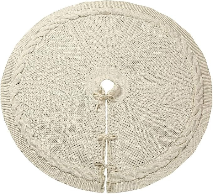 Sattiyrch Knit Christmas Tree Skirt,Luxury Cable Knitted Thick Rustic Xmas Tree Decoration (Cream... | Amazon (US)
