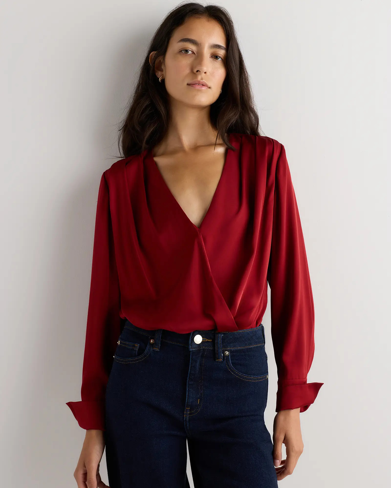 Washable Stretch Silk Surplice Bodysuit | Quince
