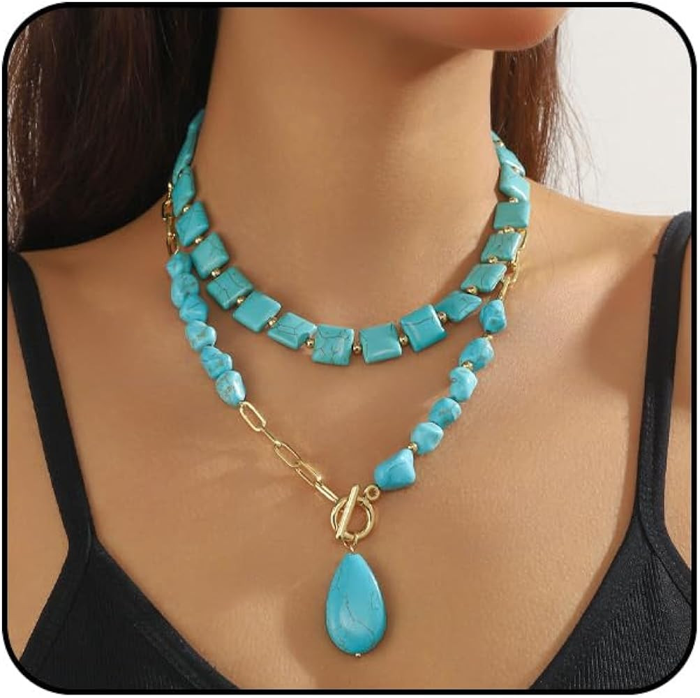 INENIMARTJ Gold Turquoise Necklace for Women Boho Turquoise Pendant Necklace Gold Chain Turquoise... | Amazon (US)