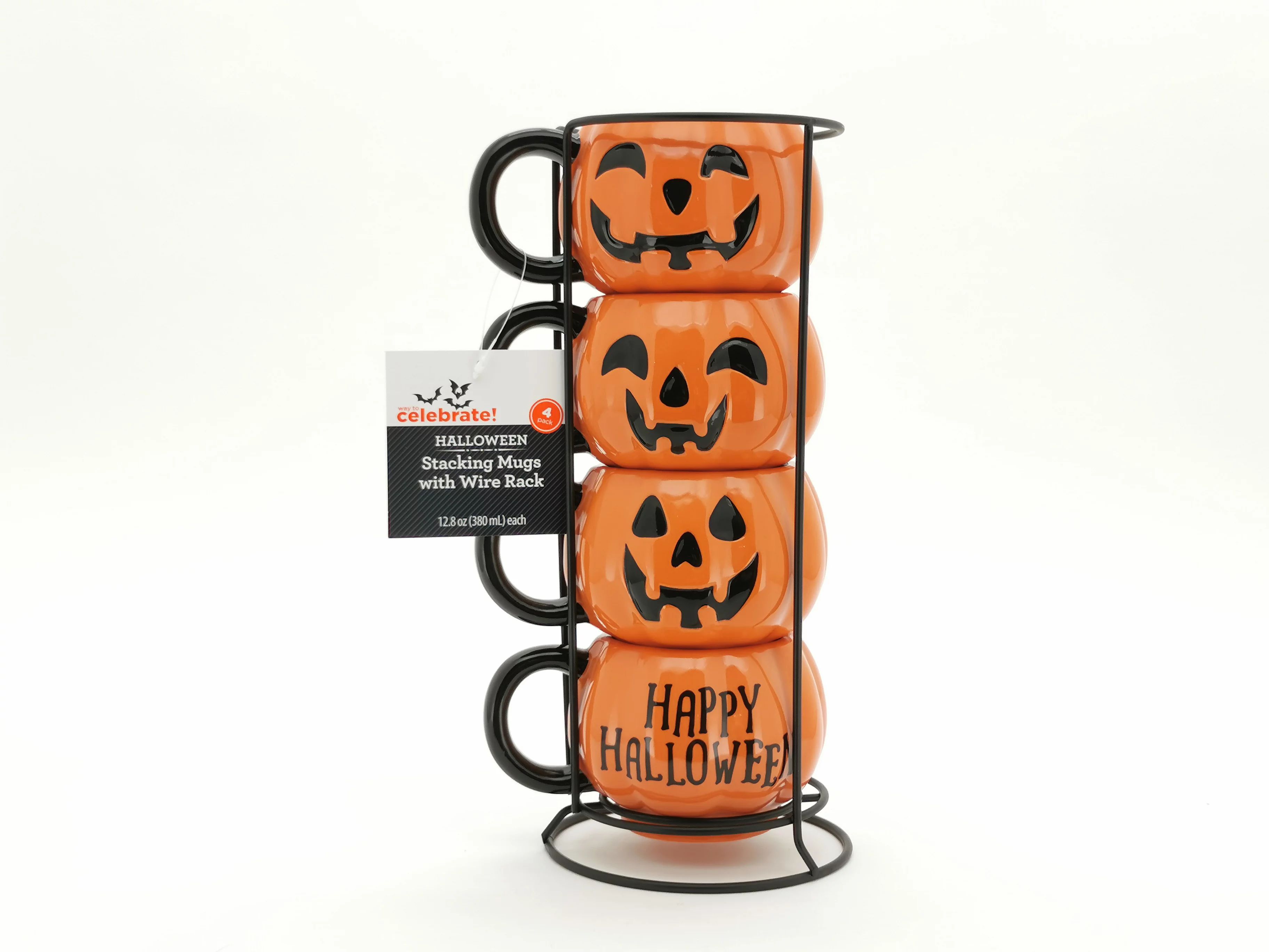 Way to Celebrate! Orange Pumpkin Mug Stack, 13 fl oz Stoneware | Walmart (US)