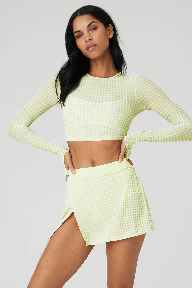 Mesh Gingham Cropped Long Sleeve - Iced Green Tea | Alo Yoga (US)