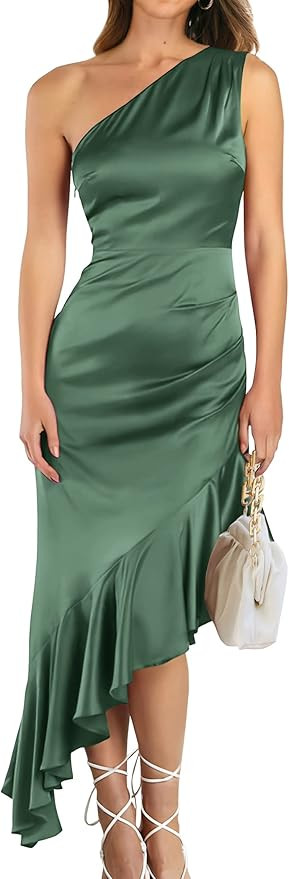 PRETTYGARDEN Women's 2023 Casual Summer Dress One Shoulder Sleeveless Ruffle Hem Wedding Guest Ru... | Amazon (US)