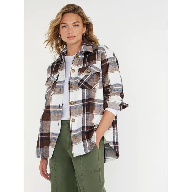 Time and Tru Women's Plaid Button Down Shacket, Sizes XS-XXXL | Walmart (US)