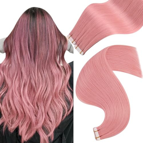 Easyouth Human Hair Pink Tape in Extensions - Real Hair Colored Pink - Double Sided 18Inch 50g 20pcs | Amazon (US)