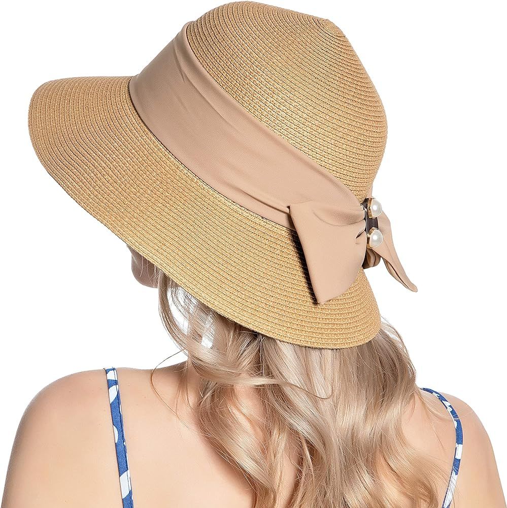 Women's Sun Hat Wide Brim Foldable Straw Hats Summer Travel Beach Cap | Amazon (US)