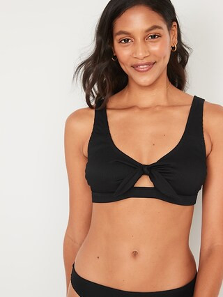 Textured-Rib Cutout Tie-Front Bikini Swim Top for Women | Old Navy (US)