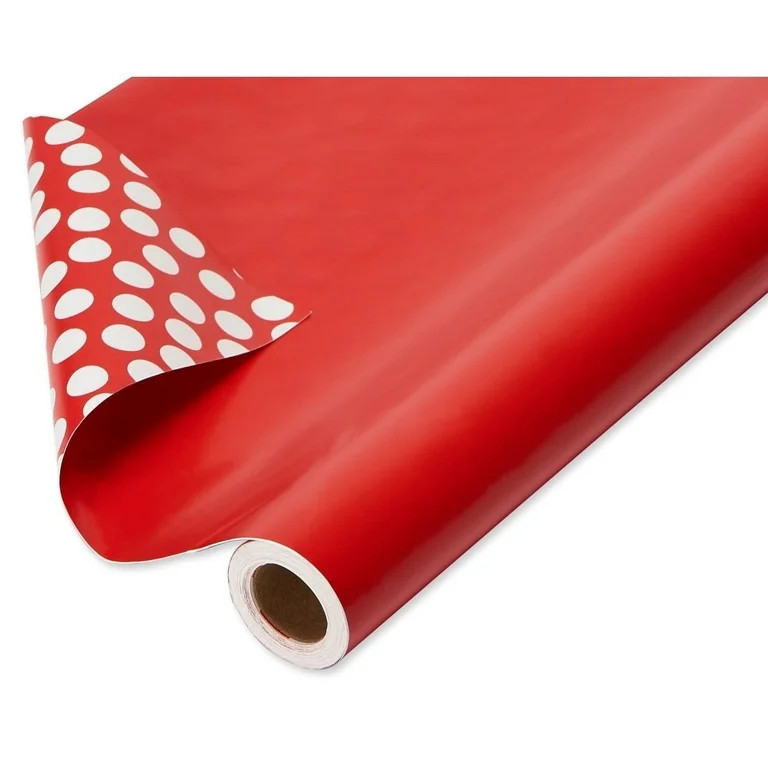 American Greetings Reversible Wrapping Paper Jumbo Roll, Solid Red and White Polka Dots (1 Roll, ... | Walmart (US)
