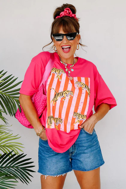 Running Wild Fuchsia Tiger Short Sleeve Tee | The Willow Tree