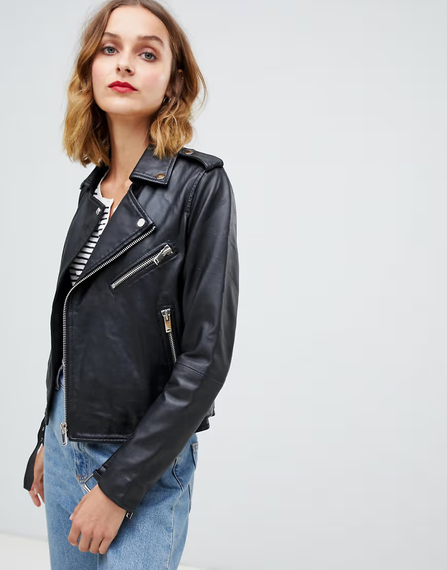 Barney's Originals leather jacket with belt-Black | ASOS (Global)