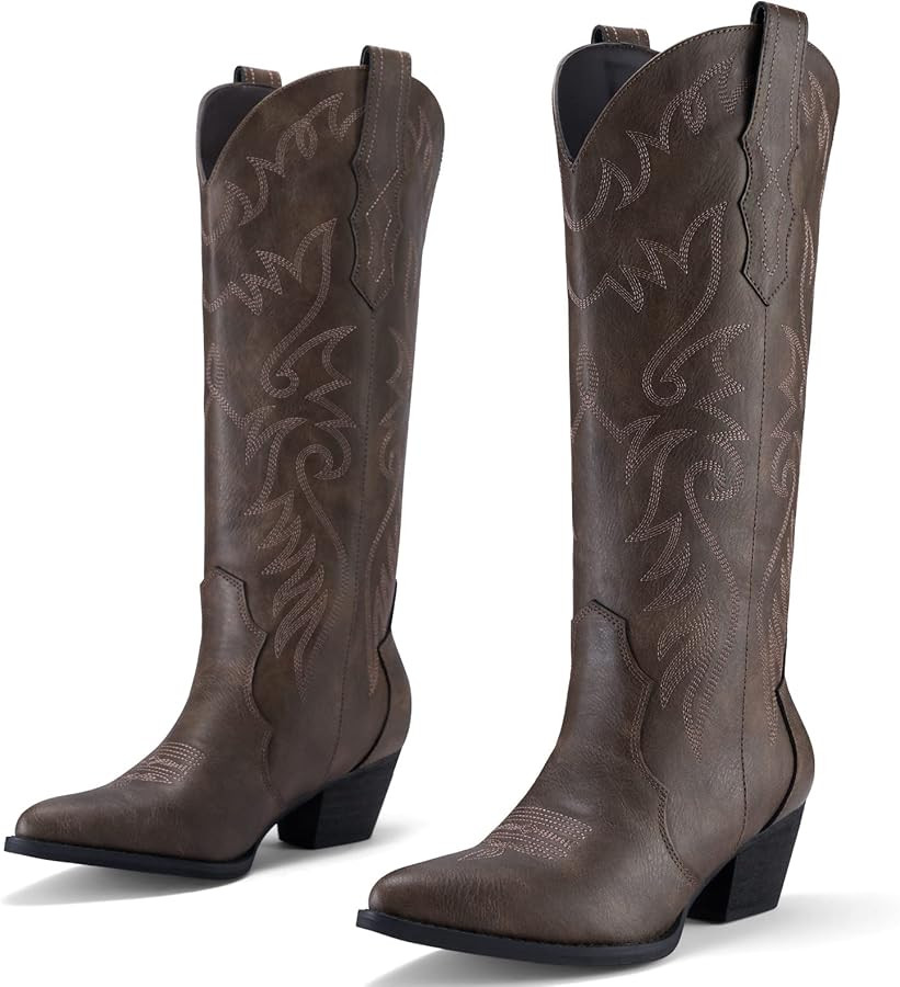 Rollda Cowboy Boots for Women Cowgirl Boots Embroidered Knee-High Western Boots Pointy Toe with C... | Amazon (US)