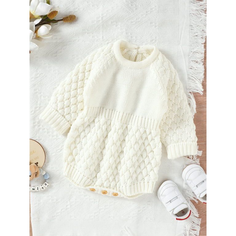 Newborn Baby Boy Girl Sweater Knitted Romper Solid Long Sleeve Bodysuit Romper Jumpsuit Fall Wint... | Walmart (US)