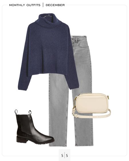 Monthly outfit planner : DECEMBER looks | #sweater #greyjean #skinnyjean #straightjean #lugboot #winteroutfit | See entire calendar on thesarahstories.com ✨ 

#LTKstyletip