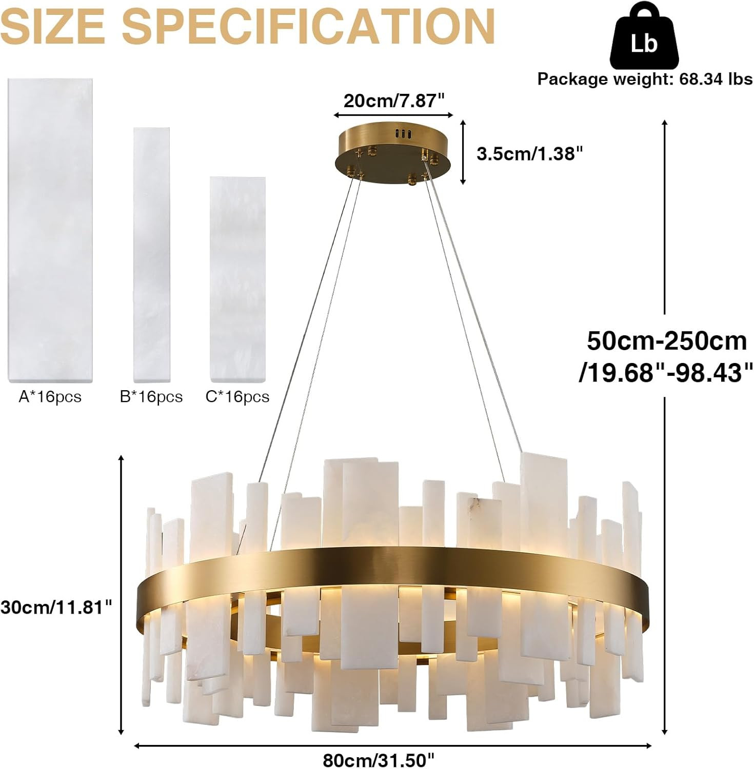 Alabaster Round Chandelier, Natural Spanish Stone Texture Chandeliers, 31.5" Adjustable Alabaster... | Amazon (US)