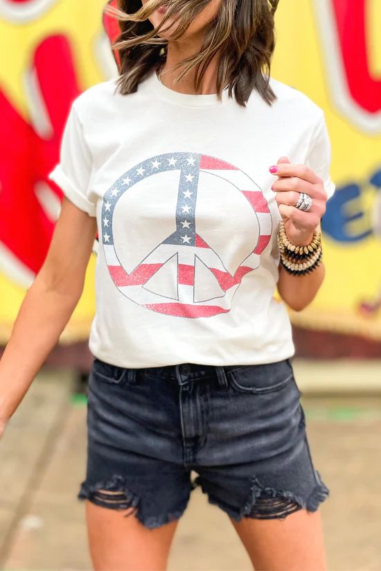 Ivory US Flag Peace Sign Graphic Tee | Shop Style Your Senses