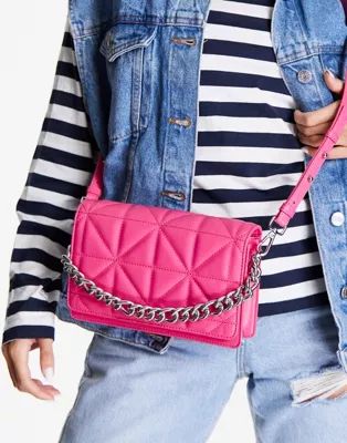 Topshop Cali quilted chain crossbody bag in bright pink | ASOS (Global)
