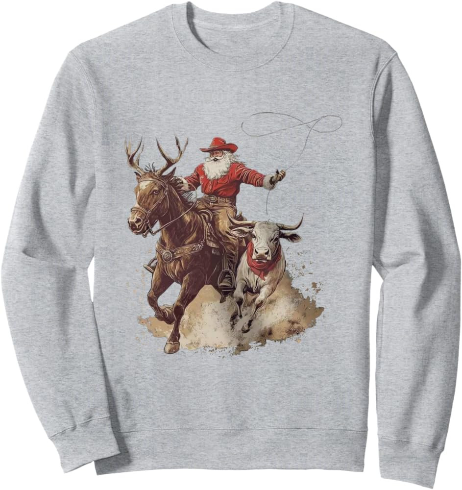 Vintage Rodeo Cowboy Santa Western Roping Horse Reindeer Sweatshirt | Amazon (US)