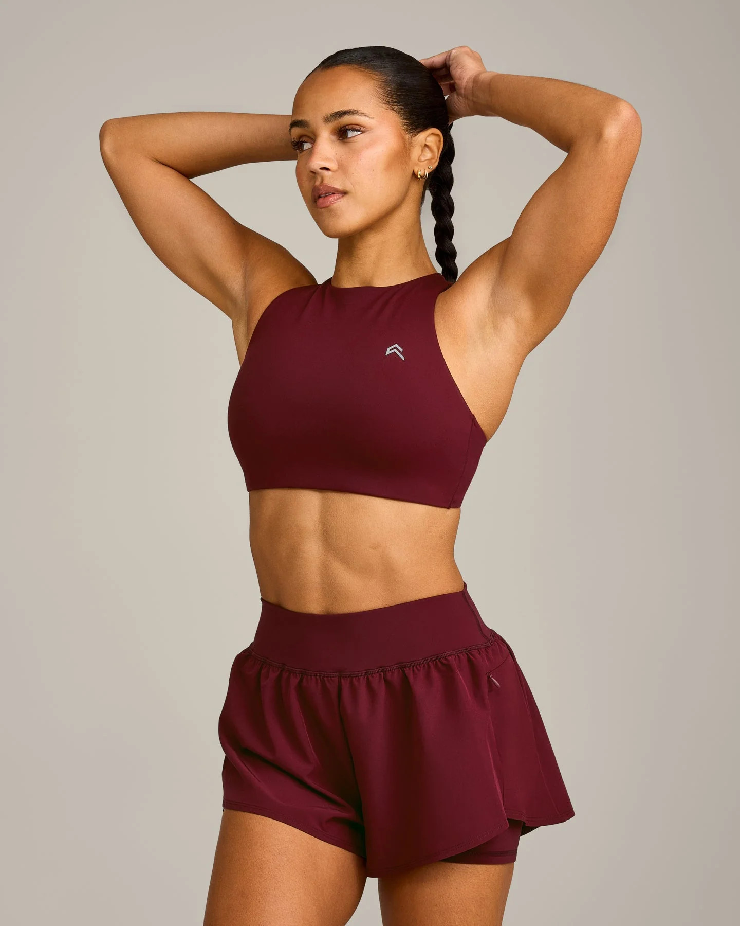 EasyLift™ High Neck Sports Bra with Gray Logo 
 Rosewood | Oner Active (UK / US)