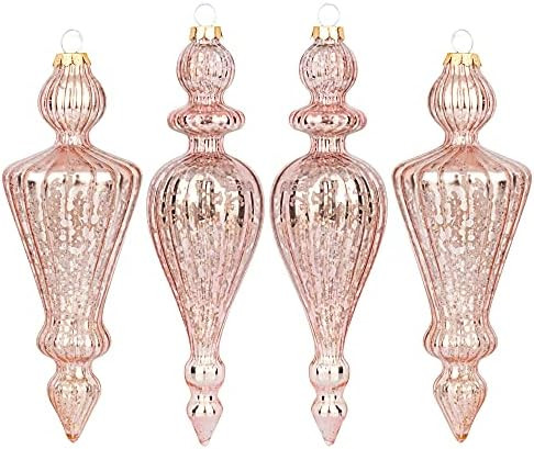 KI Store Mercury Glass Finial Pink Christmas Ornaments Set of 4 Large Hanging Christmas Finials f... | Amazon (US)