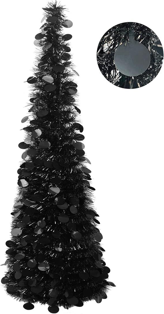 FUNPENY 5FT Black Tinsel Christmas Tree, Collapsible Pop Up Artificial Pencil Tree Decorations fo... | Amazon (US)